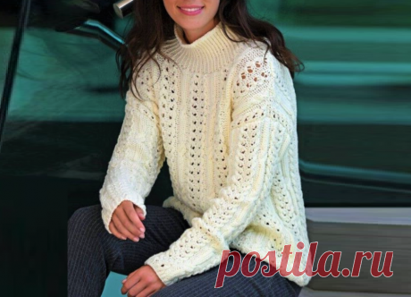 Эффектные белые свитеры, связанные красивыми узорами (описание и схемы) | Идеи рукоделия | Яндекс Дзен