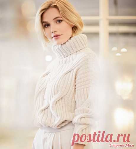 Белый свитер с «косами» из резинки - Вязание - Страна Мам