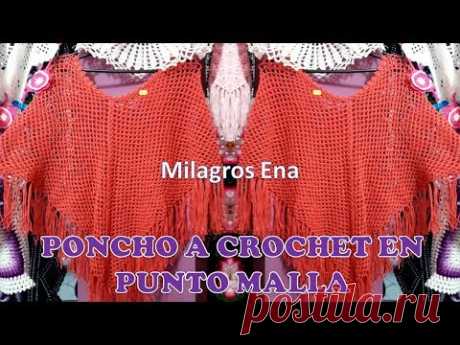 PONCHO o CAPA fácil y rápido de tejer a crochet en punto red o malla paso a paso