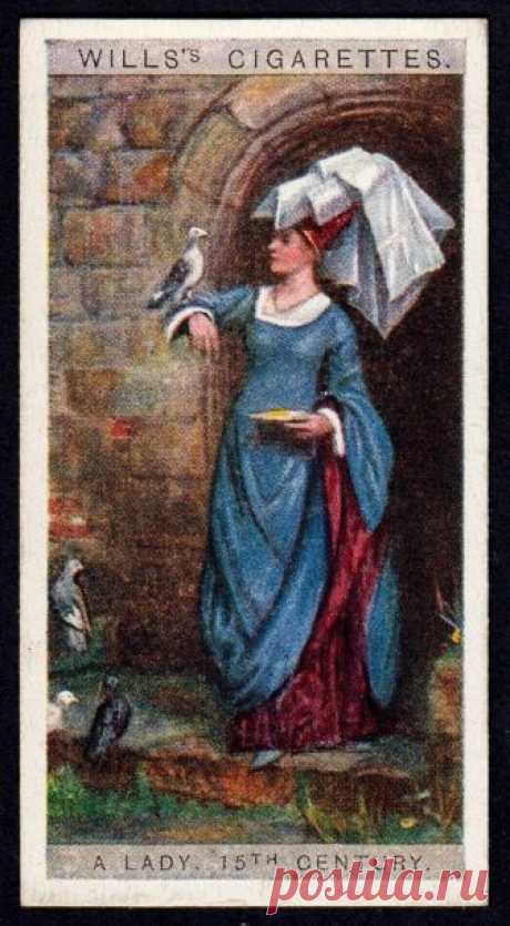 Cigarette Card -  A Lady, 15th Century Wills's Cigarettes &quot;English Period Costumes&quot; (series of 50 issued in 1929) #9  A Lady, 15th Century