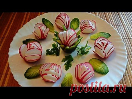 Украшения из редиса и огурца! Decoration of radish and cucumber!