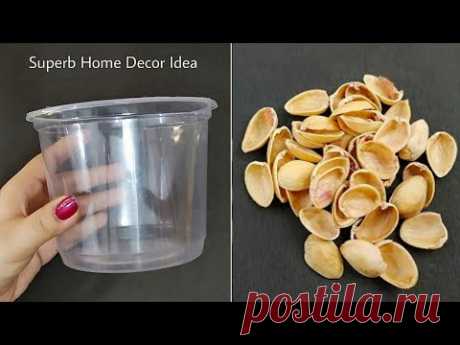 3 Amazing Home Decor Ideas using Waste Plastic Container and Pista Shells - DIY Crafts using waste