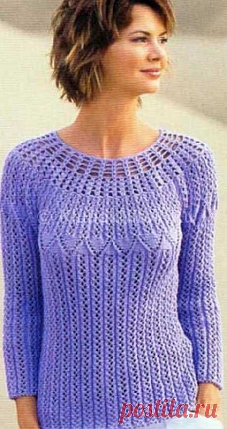Ажурный пуловер с круглой кокеткой | Вязание для женщин | Вязание спицами и крючком. Схемы вязания.