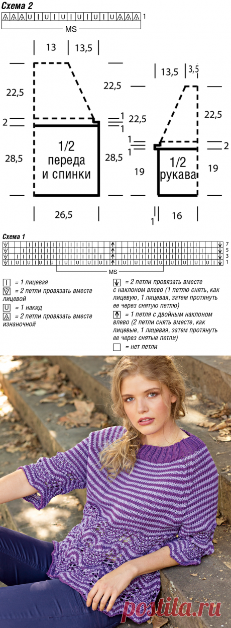 Джемпер в полоску с волнистым узором - схема вязания спицами. Вяжем Джемперы на Verena.ru