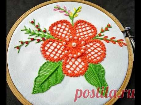 Hand Embroidery - Flower Embroidery | Raised chain Stitch Band | Fantasy Flower Embroidery Designs