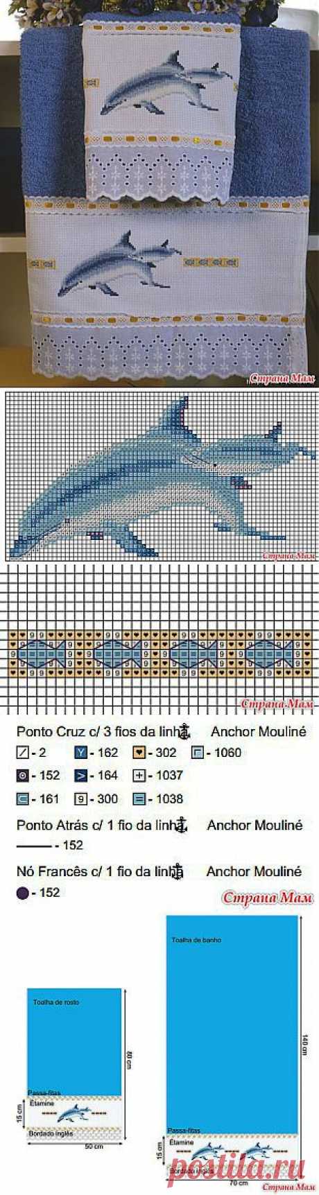 Вышивка на полотенце. ДЕЛЬФИНЫ.: Дневник группы &quot;Клуб рукоделия&quot; - Страна Мам