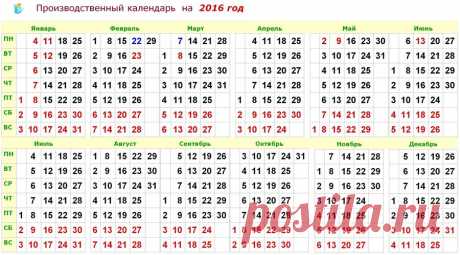 ПРОИЗВОДСТВЕННЫЙ КАЛЕНДАРЬ на 2016 ГОД - Рабочий производственный календарь на 2016 года  онлайн - КАЛЕНДАРЬ на ГОД