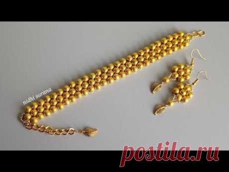 ⚜️Gold Jewelry set/Easy Beaded Bracelet/Juego de joyas de oro/ Pulsera de cuentas fácil/Tutorial diy