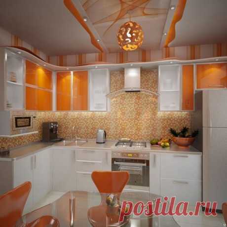 Кухня с сочным апельсиновым цветом