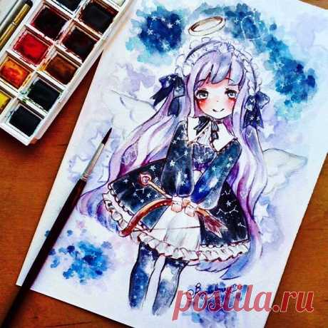 Hello babies! She's my Oc Aria, hope you like her in this outfit 😊✨ I wanted to draw her as a peaceful angel of love 💕 Please let me know what you think 😍💖
My commissions are open, if you want to commission me a drawing like this just DM me 🐰💕💖
#manga #anime #lolita #girl #watercolor #traditionalart #loli