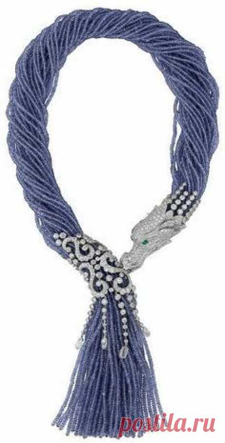 Cartier &gt;&gt; Dragon-motif Necklace - Platinum, Tanzanite Beads &amp; Diamonds