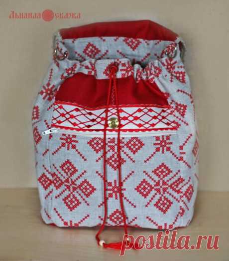 Шьем льняную сумку-рюкзак в русском стиле