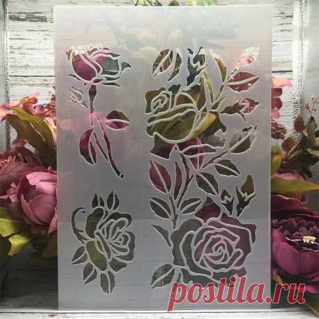 Plantillas de capas de flores rosas, A4, 29cm, pintura de pared, álbum de recortes, coloración, relieve, álbum, plantilla decorativa - AliExpress
