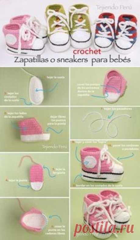 Sneakers o zapatillas para bebés tejidas a crochet! Paso a paso con video tutorial :):