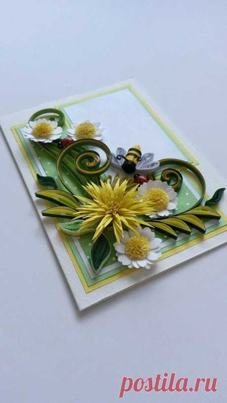 Quilling card with paper flowers Quilling daisies by Gericards