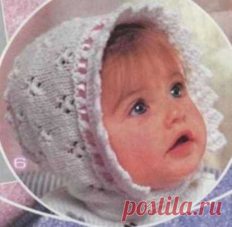 Детские вязаные спицами шапочки для новорожденного, для мальчика и девочки с описанием