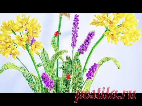 Мускари Лириопе для композиции "Из Лета в Осень"  МК от Koshka2015 - цветы из бисера,  бисер