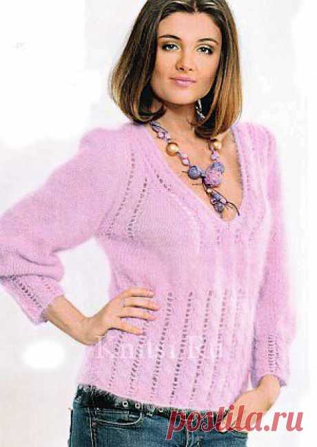 Пуловер с ажурными полосками. Вязание для женщин / Пуловеры / Спицами