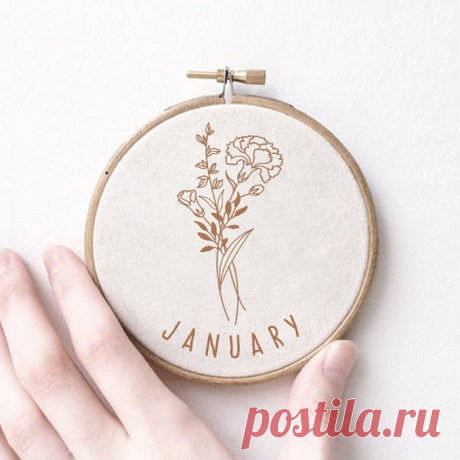 January Flower Embroidery Hoop Floral Pattern Embroidery | Etsy Moldova