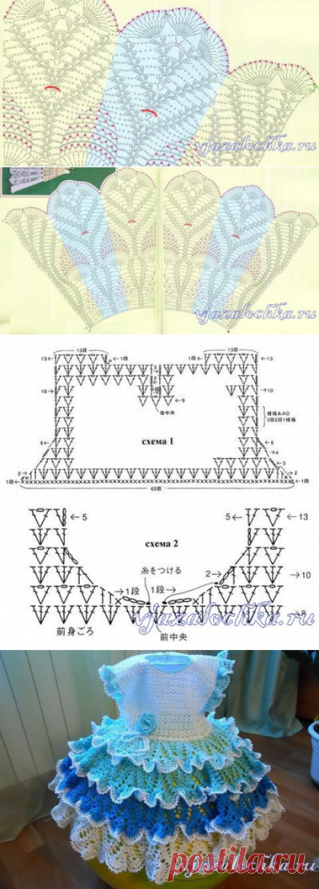 Платье крючком для девочки с рюшами