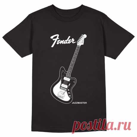 Мужская футболка «Fender Jazzmaster. Гитара. Guitar. Фендер. Rock.» цвет черный - дизайнер принта Kaplio