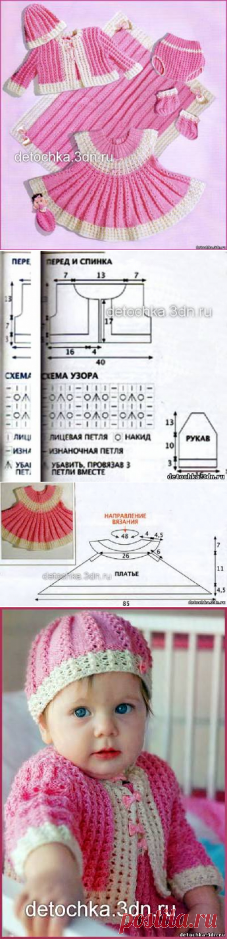 Вязаный комплект для маленькой принцессы - Вязание комплектов и комбинезонов для новорожденных - Вязание малышам - Вязание для малышей - Вязание для детей. Вязание спицами, крючком для малышей