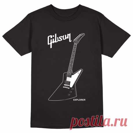 Мужская футболка «Gibson Explorer. Гитара. Guitar. Гибсон. Rock.» цвет черный - дизайнер принта Kaplio