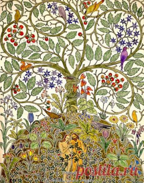 Adán y Eva en el Jardín del Paraíso por CF Voysey – Kits de encaje de aguja y lienzos de encaje de aguja – The Art Needlepoint Company