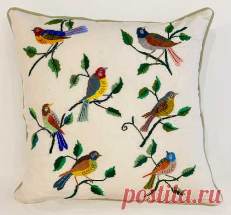 Pillows - Embroidered Bird Imagery - Cultural Cloth Store