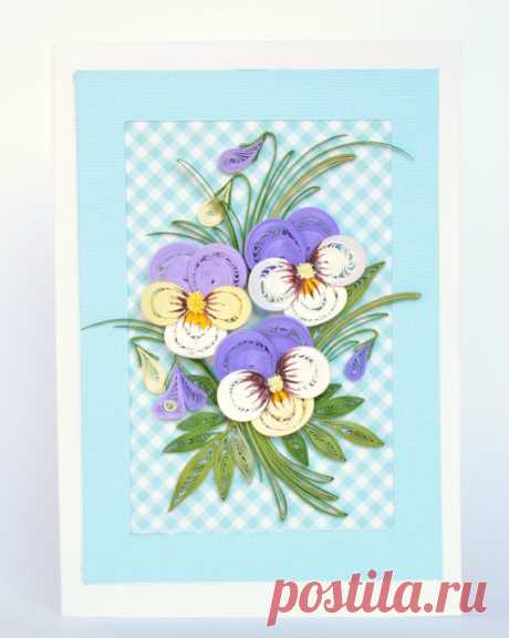 Quilling Card with elegant violet pansies Birthday от QuillyVicky