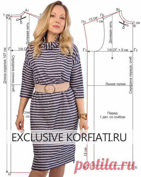 Выкройка прямого трикотажного платья 👗 от Анастасии Корфиати