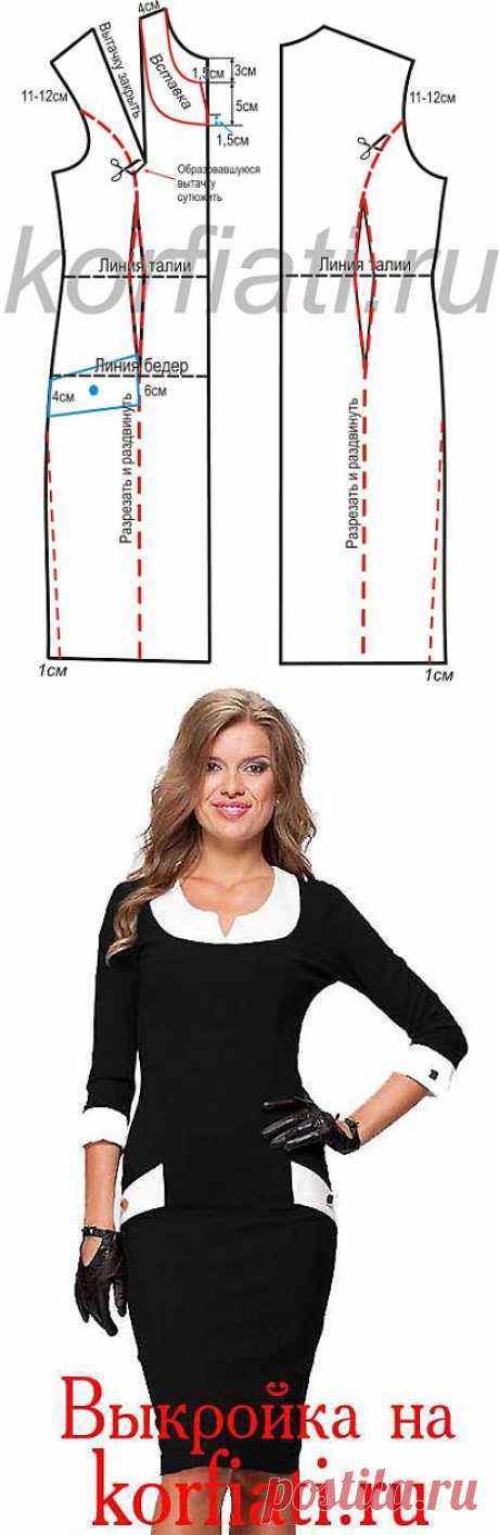 Черно-белое платье с рукавами - выкройка от Школы шитья А. Корфиати
