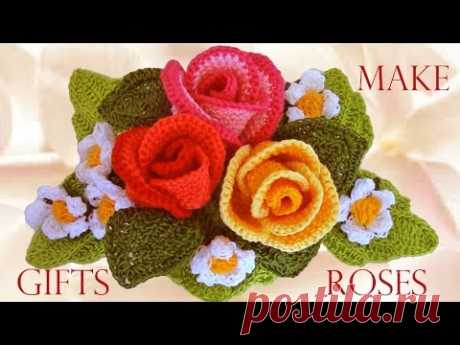 Como tejer rosas a crochet  - Make easy Knitting beautiful bouquets of roses