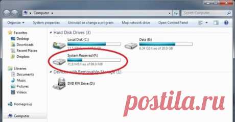 Как убрать &quot;Зарезервировано системой&quot; (диск) в Windows 7