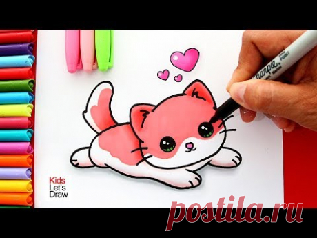 Aprende a dibujar un GATITO BEBÉ Kawaii (color rosado) | Learn to Draw a Cute Baby Kitten