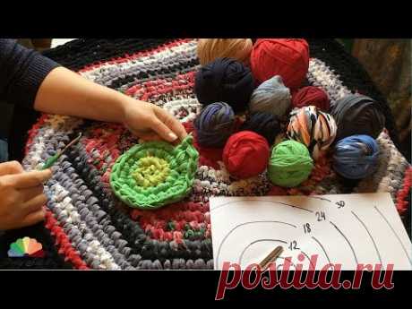 Коврик крючком из старых футболок (шестиугольный) DIY Hexagonal rug crocheted. - YouTube