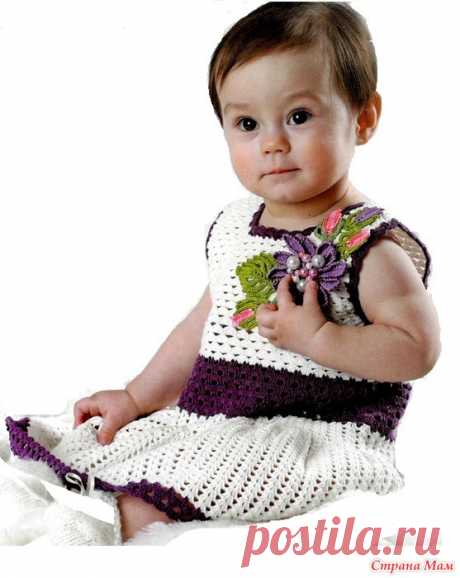Мой выход. Нарядное ажурное платье для маленькой девочки. Прекрасное ажурное платье с застежкой на спинке для малышки украшает аппликация из элементов ирландского кружева что делает его очень нарядным. В’язання. Гачок - № 3 2019