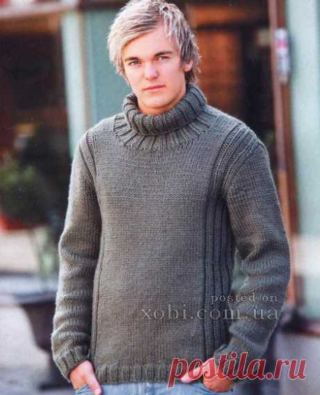 мужской серый свитер спицами