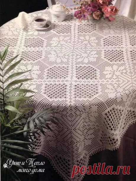 Филейное вязание – круглые и квадратные скатерти со схемами | Уют и тепло моего дома