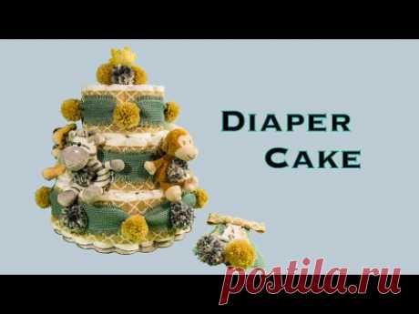 DIAPER CAKE & CORSAGE Baby Boy Shower Gift (DIY, How to Make, Rolled Diaper Method)