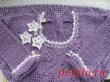 Филейное детское платье 3 часть ( завершение)-Baby dress crochet (baby#3)