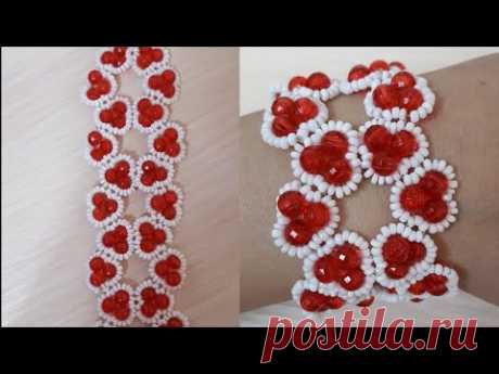 Браслет из бисера Сердечко-Цветочек/Bead Bracelet Heart-Flower