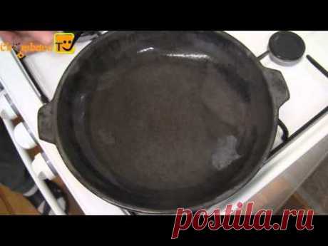 Подготовка чугунной сковороды / Делаем антипригарное покрытие для сковороды - YouTube