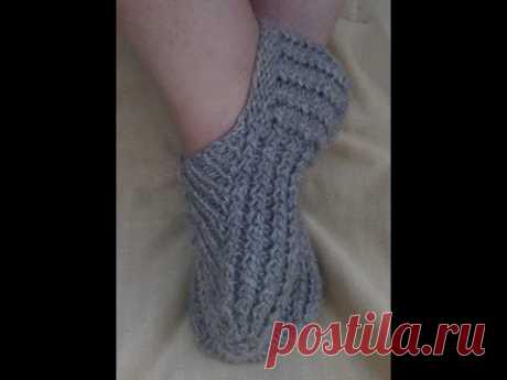 Следки спицами с подошвой ПЛЕТЕНКА. How to knit short socks