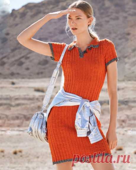 Летнее вязаное платье с застежкой поло — Shpulya.com - схемы с описанием для вязания спицами и крючком