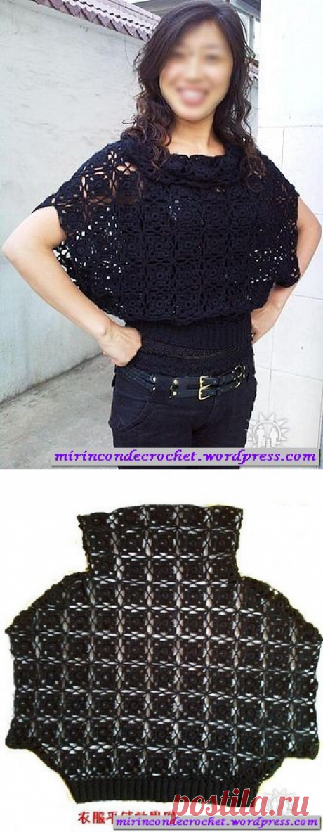 Blusa amplia con cuello volcado y cintura…divina!!!!! | Mi Rincon de Crochet