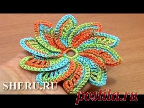 How To Crochet Spiral Petal Flower  Урок 55 Вязание крючком цветка