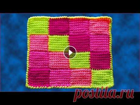 Узор для пледа тунисским крючком. Вязание пледа крючком. Crochet plaid pattern. Образец пледа связан пряжей 100% акрил. Данным узором можно связать не только плед, но и коврик из полипропиленового шнура или из полиэтиленовых пакет...