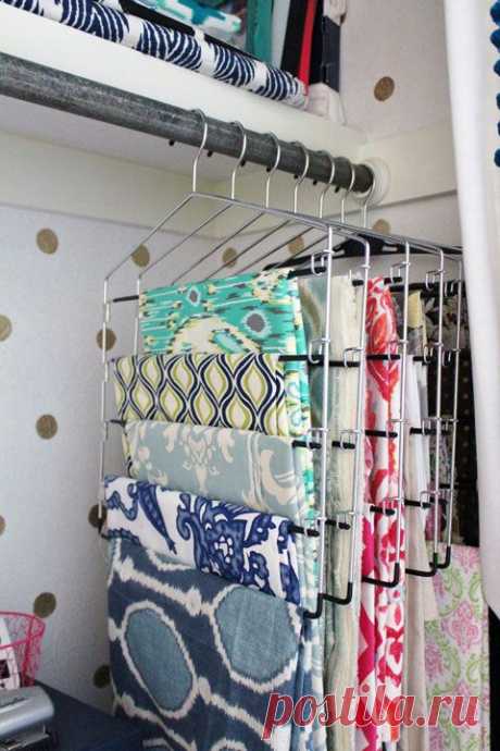 Use Pants Hangers to store fabric - I Heart Organizing