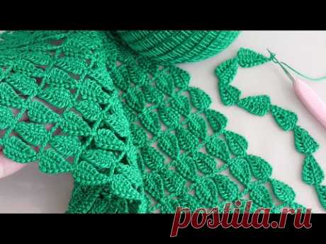 Интересный УЗОР &quot;ЛИСТИКИ&quot; очень простое ВЯЗАНИЕ КРЮЧКОМ для начинающих SUPER EASY Pattern Crochet